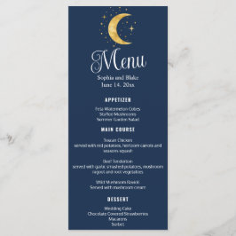 Crescent Måne Starry Night Navy Bröllop Flat Menu Meny
