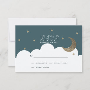 Crescent Måne & Stars Navy Blue Baptism OSA Kort