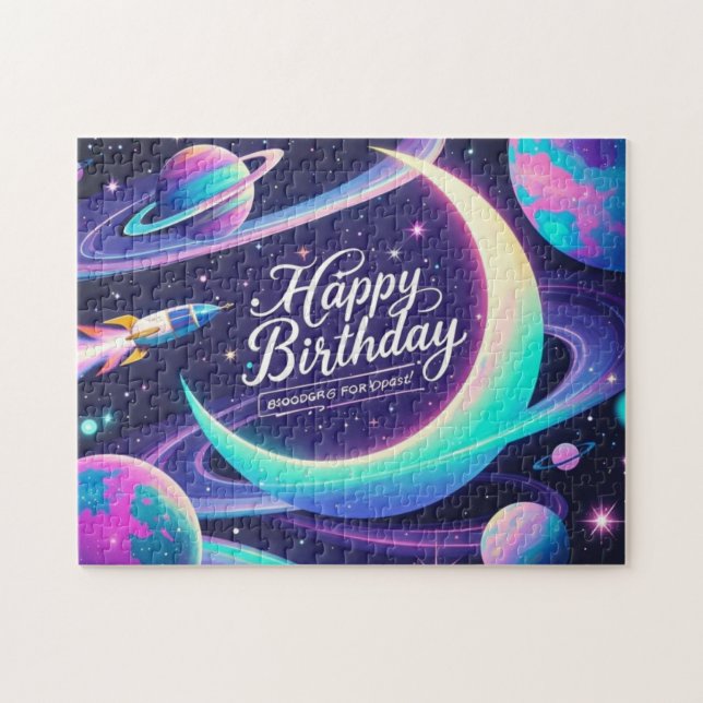 Crescent måne, stjärnor, planeter Galaxy-teman Pussel (Horisontell)