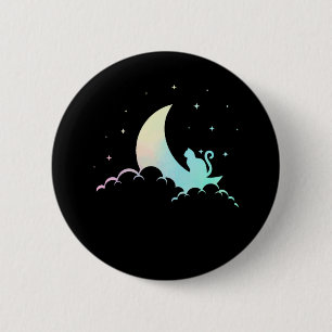 Crescent Måne Wicca Mystical Cat Pastel Goth Knapp
