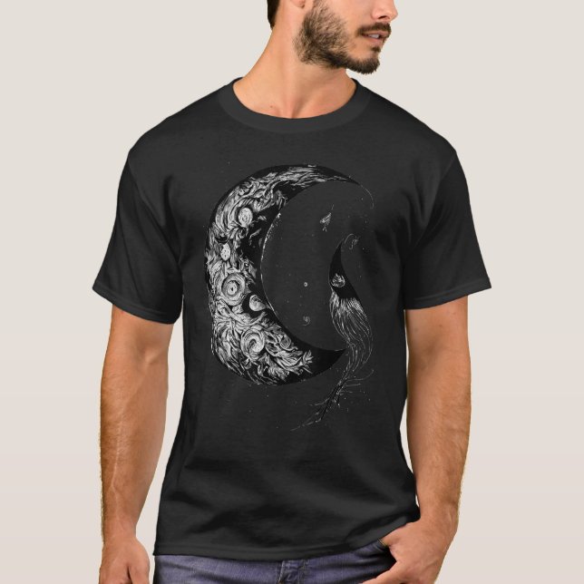 Crescent Måne Witch Aesthetic Astrology Gothic T Shirt (Framsida)