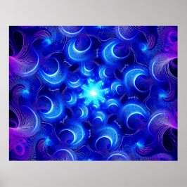 Crescent Moon Blue Fractals Poster