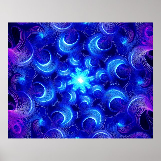 Crescent Moon Blue Fractals Poster (Framsidan)