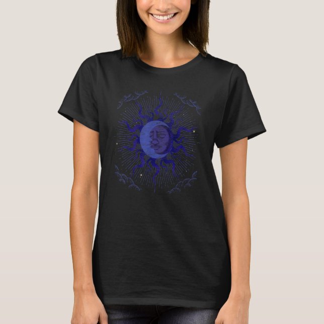 Crescent Moon Boho Aesthetic Moon Sun Astrology T Shirt (Framsida)
