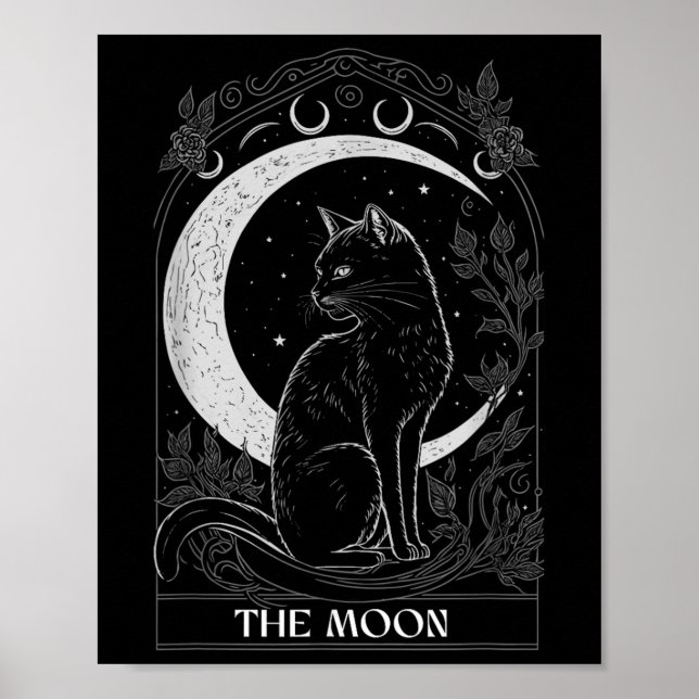 Crescent Moon Cat Tarot Card Grafik För Tarot Katt Poster (Framsidan)