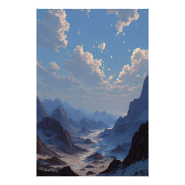 Crescent Moon Over Misty Mountain Valley Fototryck