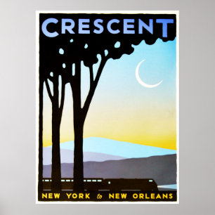 CRESCENT New York till New Orleans Vintage resor Poster