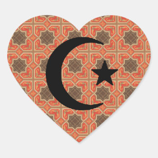 Crescent och Star med Persian Tile-bakgrund Hjärtformat Klistermärke