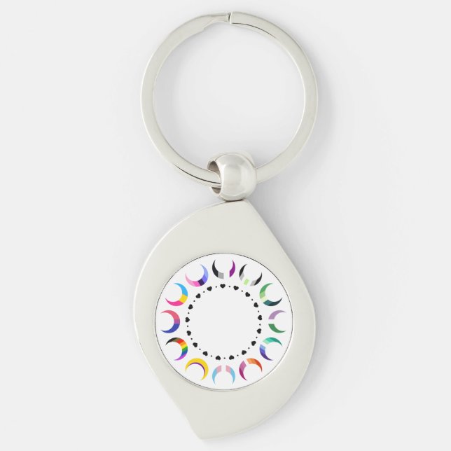 Crescent Pride Måne & Black Hjärter Swirl Silverfärgad Nyckelring (Framsidan)