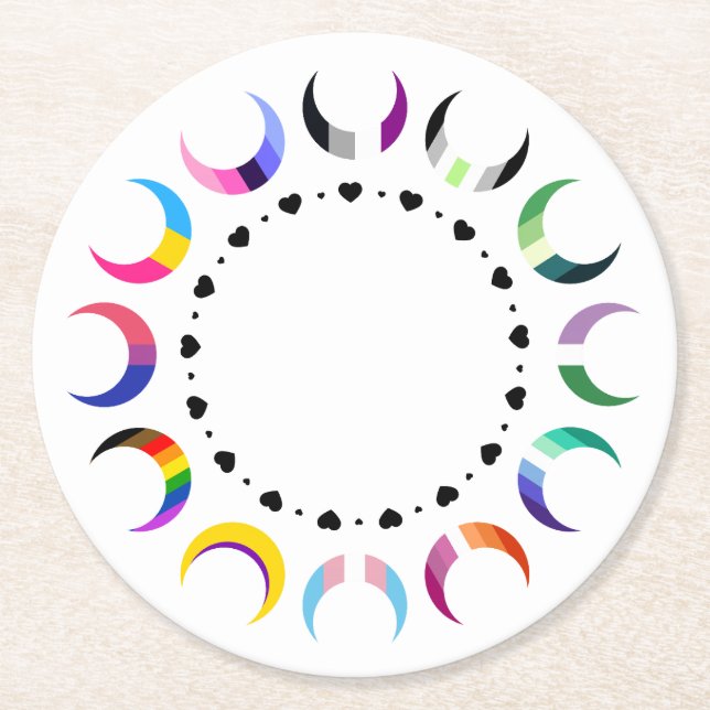 Crescent Pride Måne & Heart Ring Underlägg Papper Rund (Framsidan)