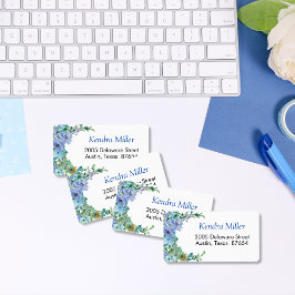 Crescent Sapphire Blue Blommigt Returadress Adressetikett