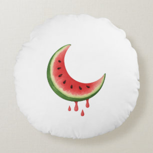 Crescent Watermelon - Måne Segce Fruit Illustratio Rund Kudde