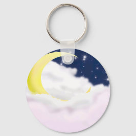 Cresent Moon in Soft Clouds Aluminum Keychain  Nyckelring