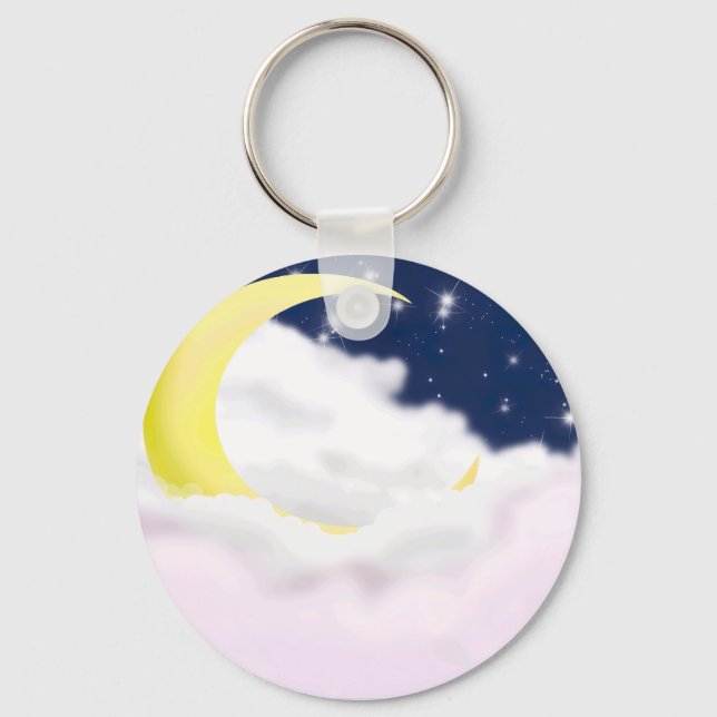 Cresent Moon in Soft Clouds Aluminum Keychain  Nyckelring (Framsida)