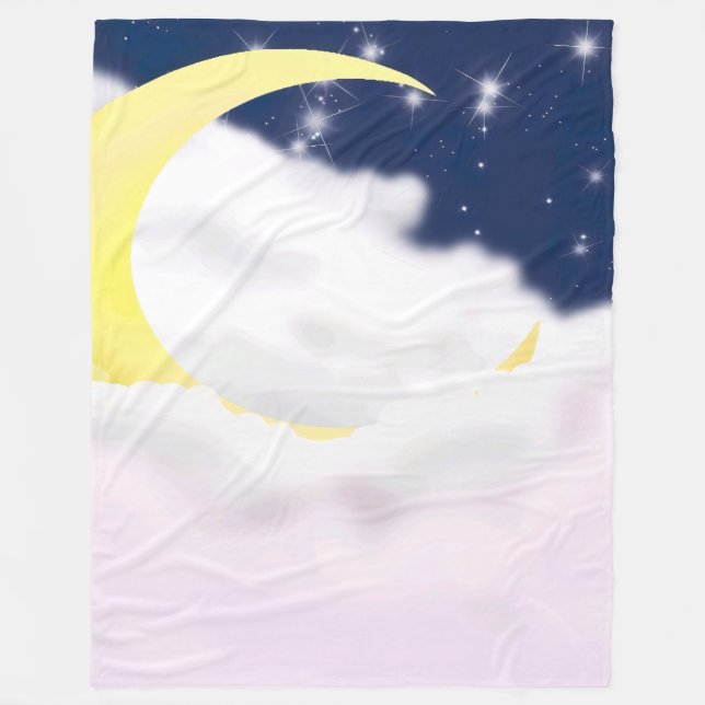 Cresent Moon in Soft Clouds Fleece Blanket (Framsidan)