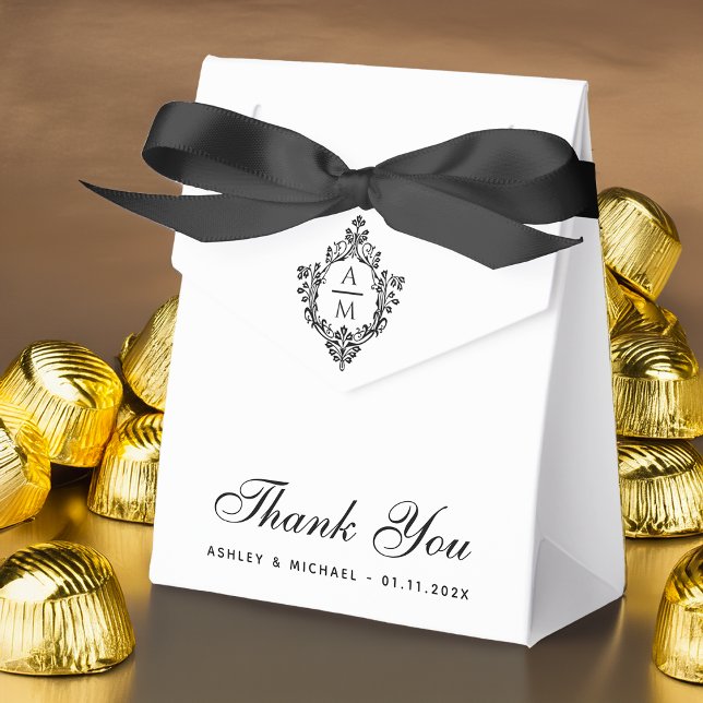 Crest Bröllopsmonogram Svart och Vitt Tack  Presentaskar (Skapare uppladdad)