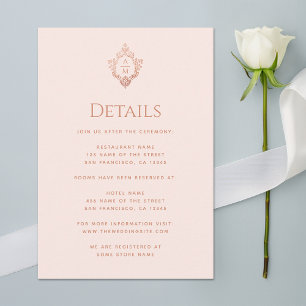 Crest Details Rosa Bröllopsmonogram Rose Gold Tilläggskort