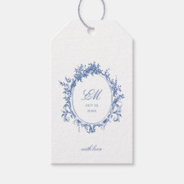 Crest Monogram Blå Chinoiserie Bröllopslogo Presentetikett