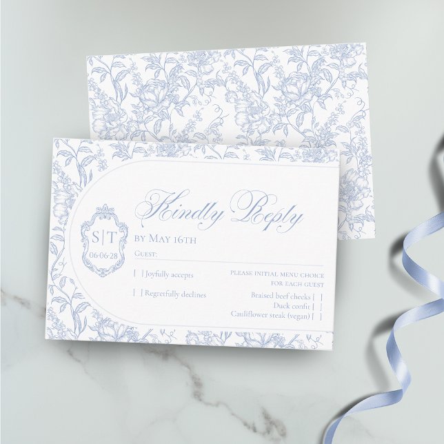 Crest Monogram Blue and White Floral Script OSA Kort (Skapare uppladdad)