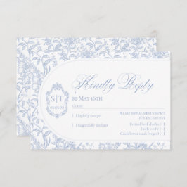 Crest Monogram Blue and White Floral Script OSA Kort