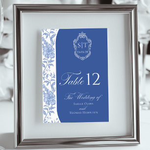 Crest Monogram Delft Blå Blommig Script Bordsnummer