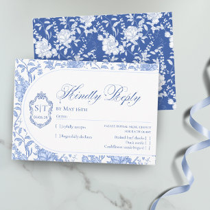 Crest Monogram Delft Blå Blommig Script OSA Kort