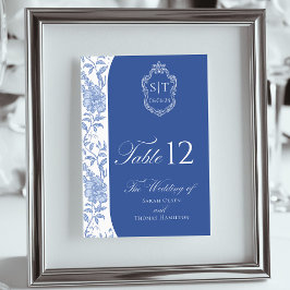 Crest Monogram Delft Blue Floral Script Bordsnummer
