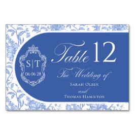 Crest Monogram Delft Blue Floral Script Bordsnummer