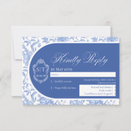 Crest Monogram Delft Blue Floral Script OSA Kort
