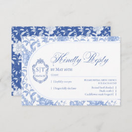 Crest Monogram Delft Blue Floral Script OSA Kort