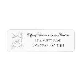 Crest Monogram Foliage Black and White Address Returadress Etikett