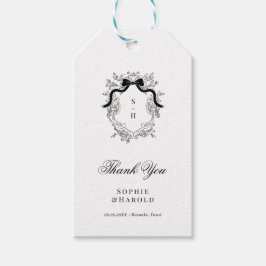 Crest Monogram Fransk Bow Band Bröllop Tack Presentetikett