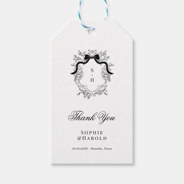Crest Monogram Fransk Bow Band Bröllop Tack Presentetikett (Framsidan)