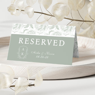Crest Monogram Sagegrön Peony RESERVERAD Placeringskort