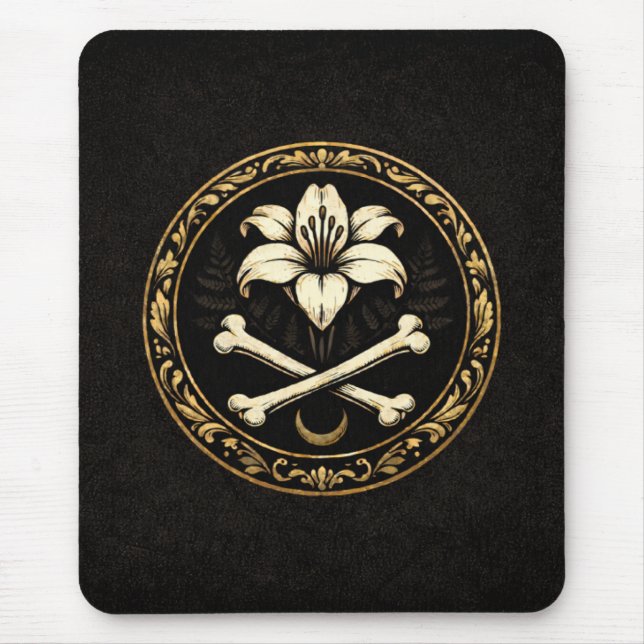 Crest Mouse Pad | Dark Academia Lily & Bones Musmatta (Framsidan)