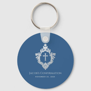 Crest Pojke Konfirmation Favors Klassisk Blå Vinta Nyckelring
