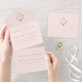 Crest Rosa Roséguld Vintage Bröllopsmonogram RSVP