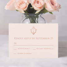 Crest Rose Gold Blush Elegant Monogram Bröllop