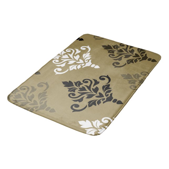 Cresta Damask Art I Black White Bronzes Guld Badrumsmatta (Vinklad)