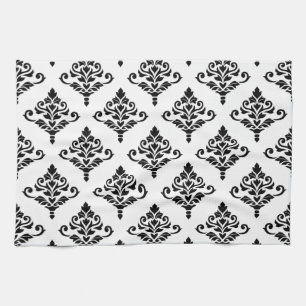 Cresta Damask Pattern (B) Black Kökshandduk