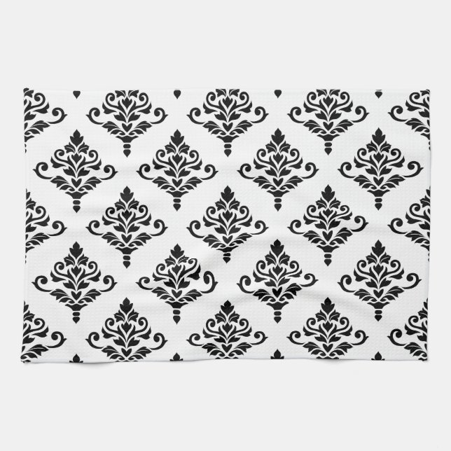Cresta Damask Pattern (B) Black Kökshandduk (Horisontell)