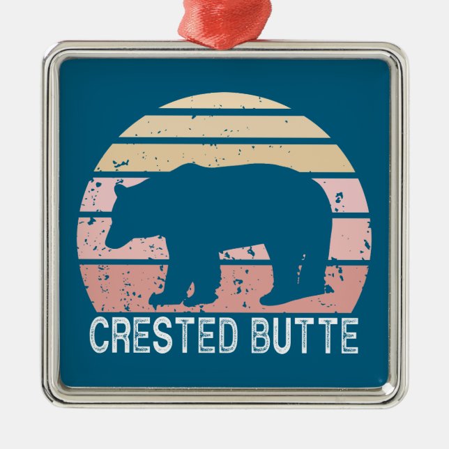 Crested Butte Colorado Retro Bear Julgransprydnad Metall (Framsidan)