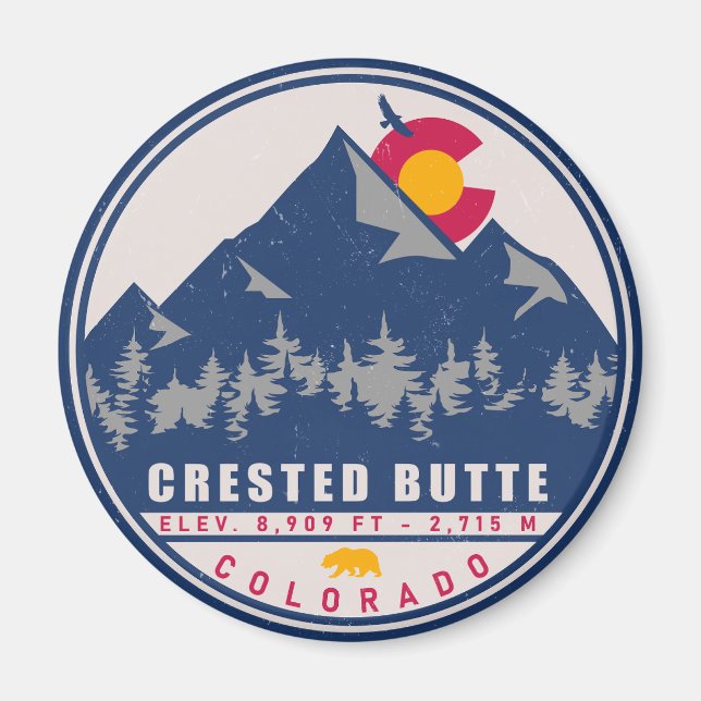 Crested Butte Colorado Retro Sunset Souvenirs Magnet (Framsidan)