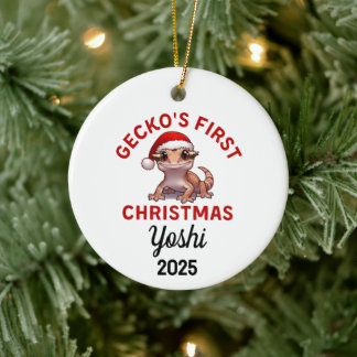 Crested Gecko First Christmas 2025 Julgransprydnad Keramik