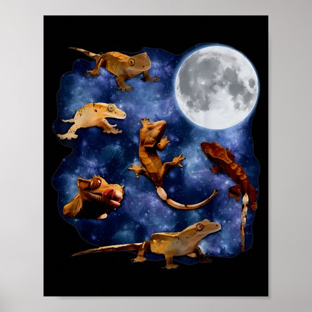 Crested Gecko Moon Retro Reptile Mom Dad Breeder L Poster (Framsidan)