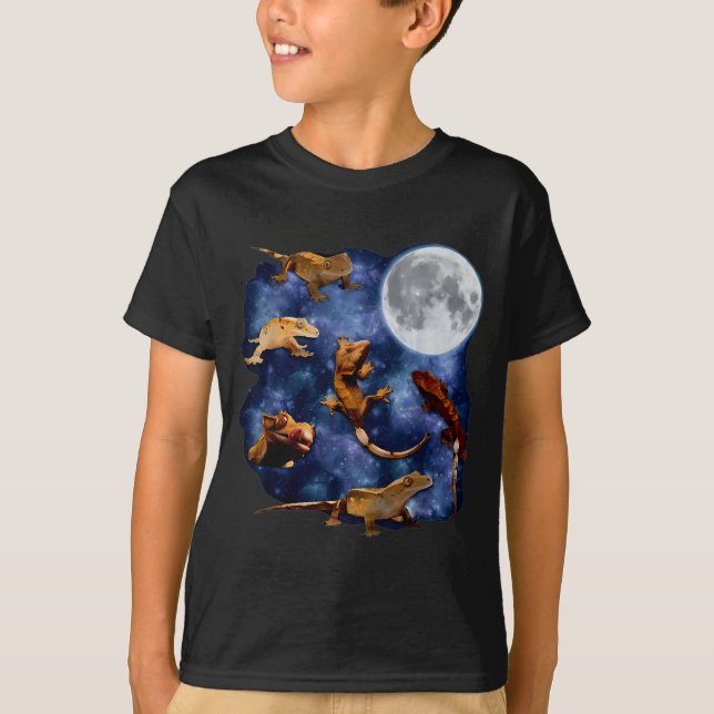 Crested Gecko Moon Retro Reptile Mom Dad Breeder L T Shirt (Framsida)