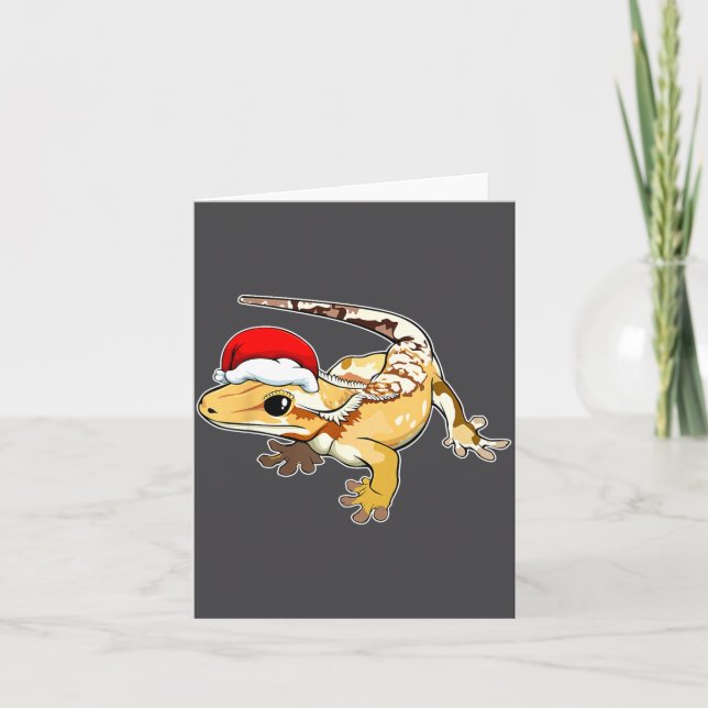 Crested Gecko Santa Hat Christmas Pajama Lizard Re Kort (Framsida)