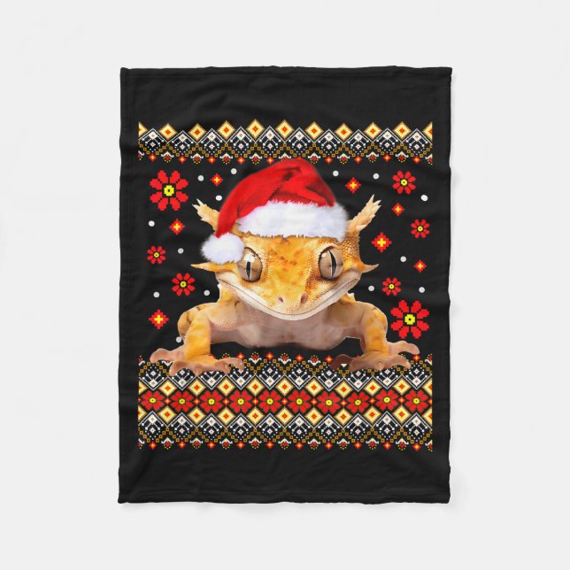 Crested Gecko Ugly Christmas Sweater  Fleecefilt (Framsidan)