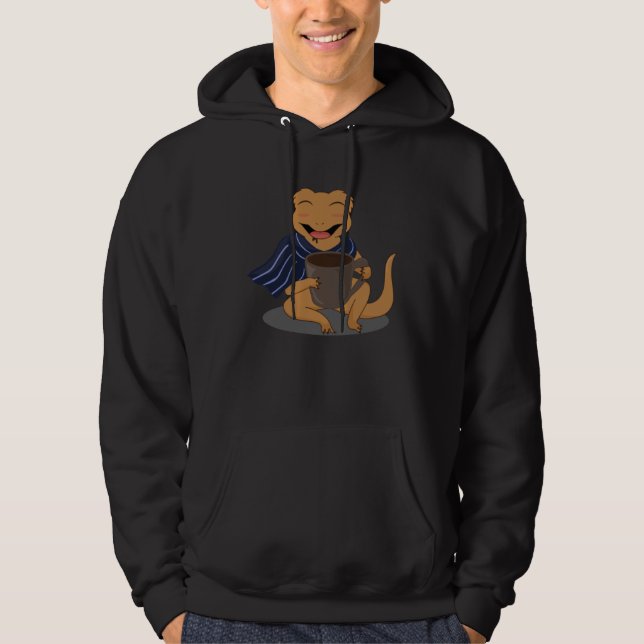 Crested Geckos Coffee Tired Monday Lazy Gecko Hoodie (Framsida)