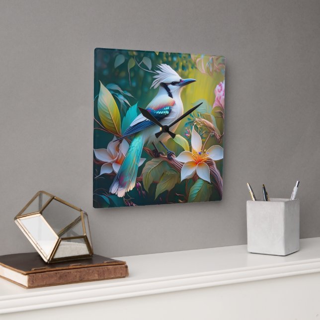 Crested Teal Winged Jay Fyrkantig Klocka (Kontor)